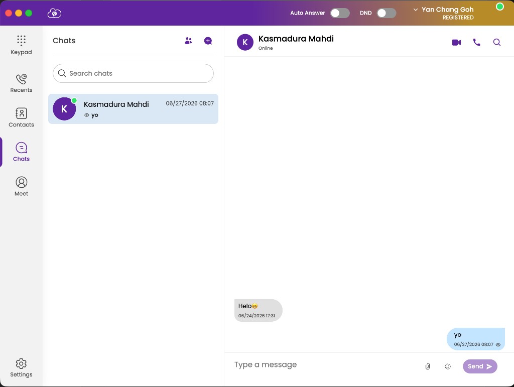Chat screen showing conversation list and message input