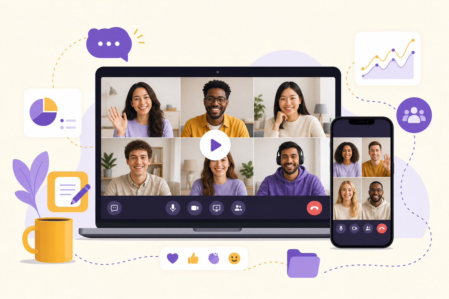 Illustration of browser-based video conferencing across devices